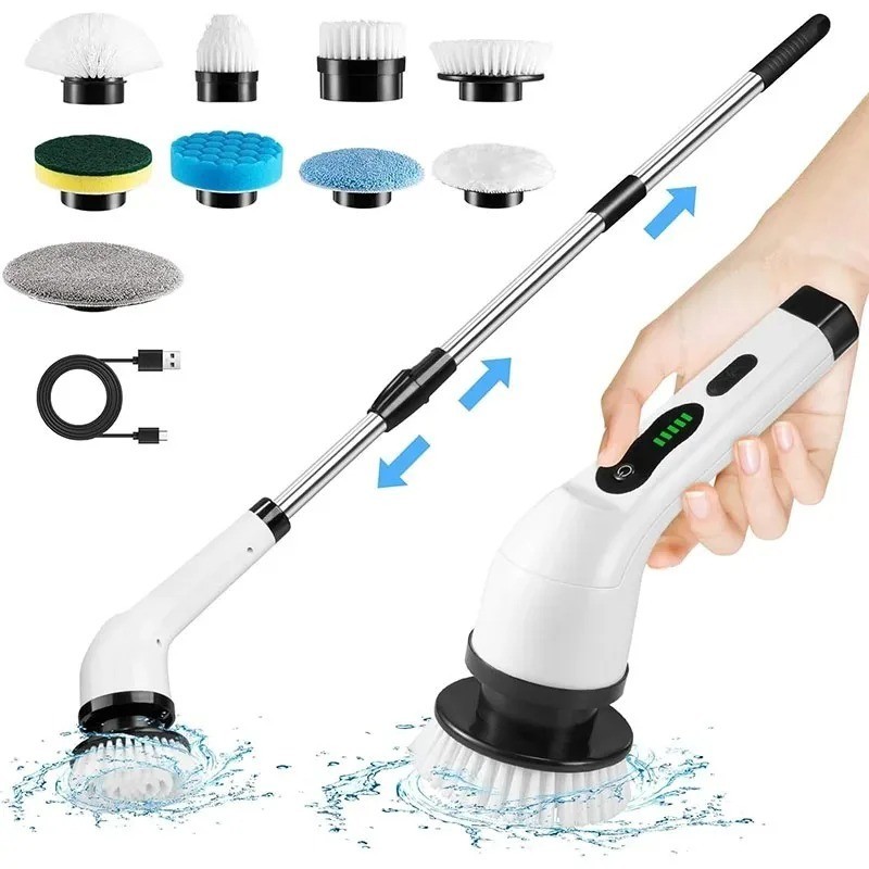 Electric Spin Scrubber 7 Heads Cordless Power Cleaning Brush Shower Tub 400RPM