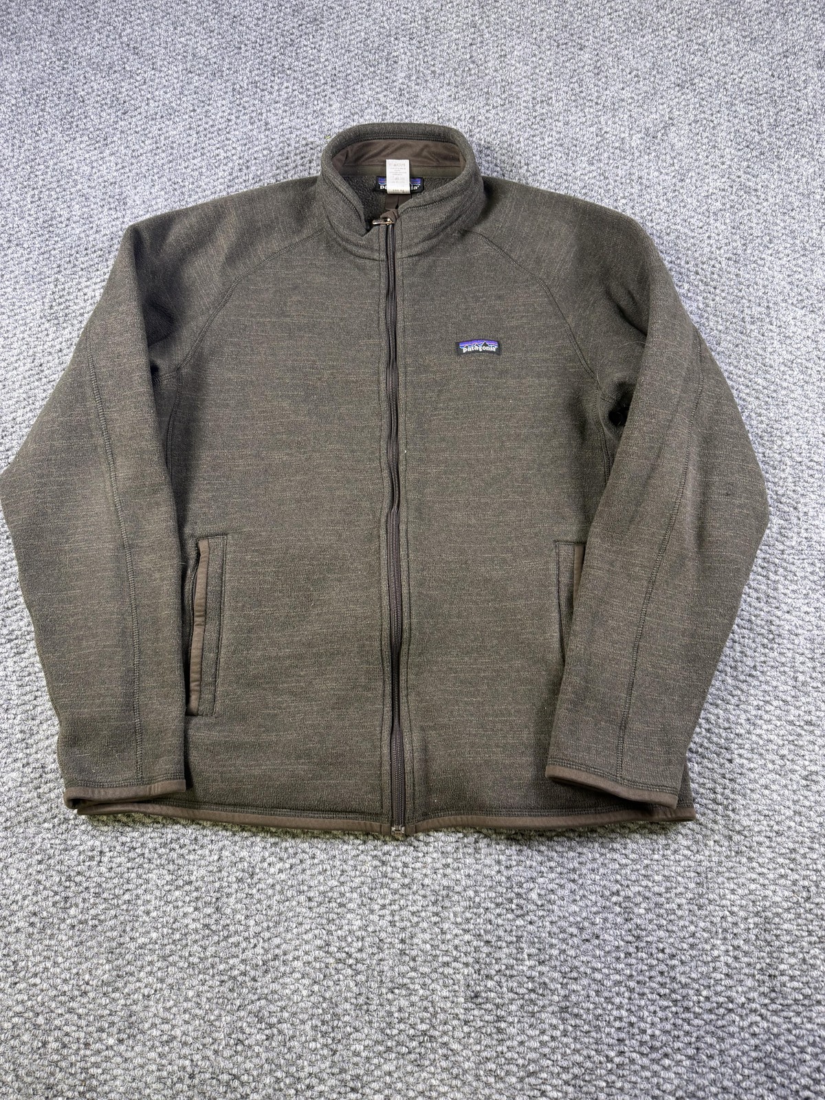 Patagonia Jacket Mens Large Brown Fleece Full Zip Pockets Outdoor Hiking Warm