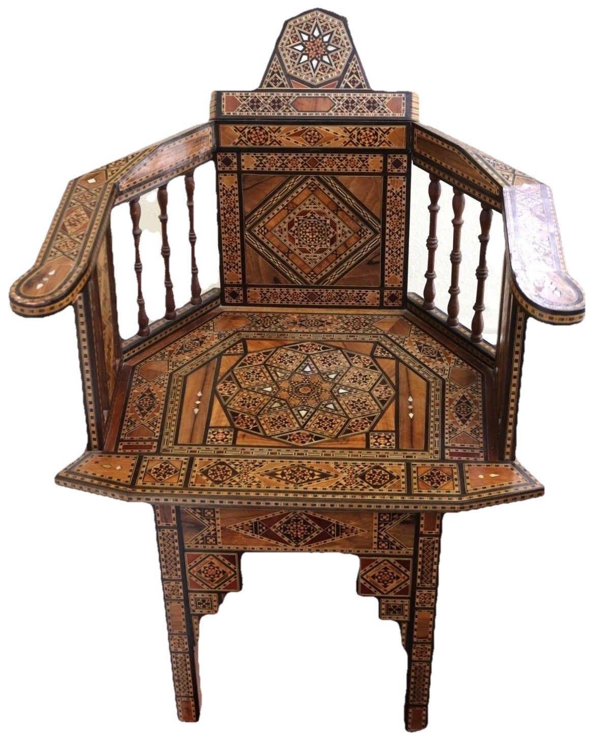 Pair 2 Moroccan /Syrian/Middle Eastern Inlaid Mosaic Marquetry Mother of Pearl