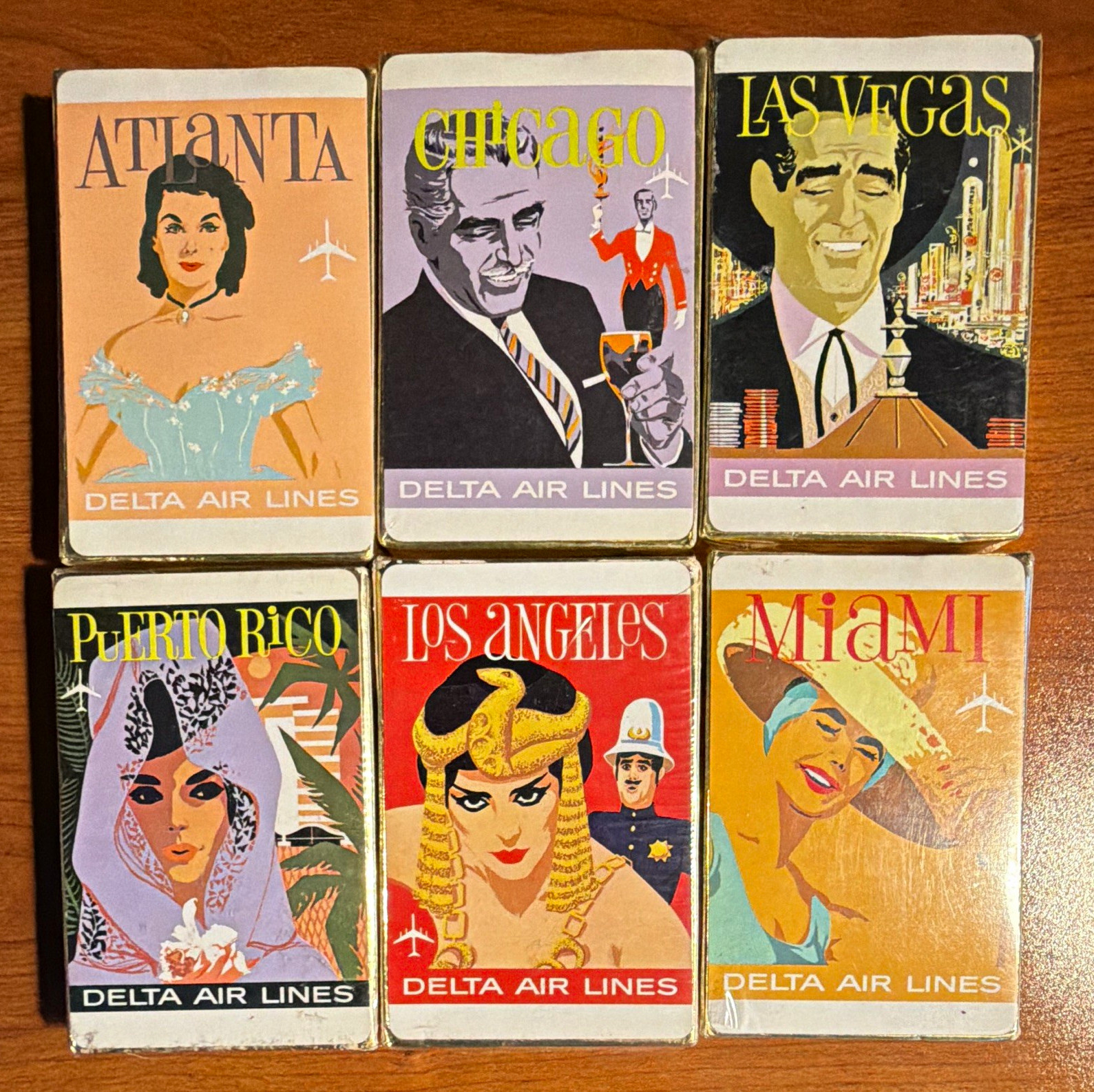 Vintage Delta Air Lines Destination Playing Cards - 6 Deck Lot (1960s/70s) Vintage Delta Air Lines Destination Playing Cards - 6 Deck Lot (1960s/70s)