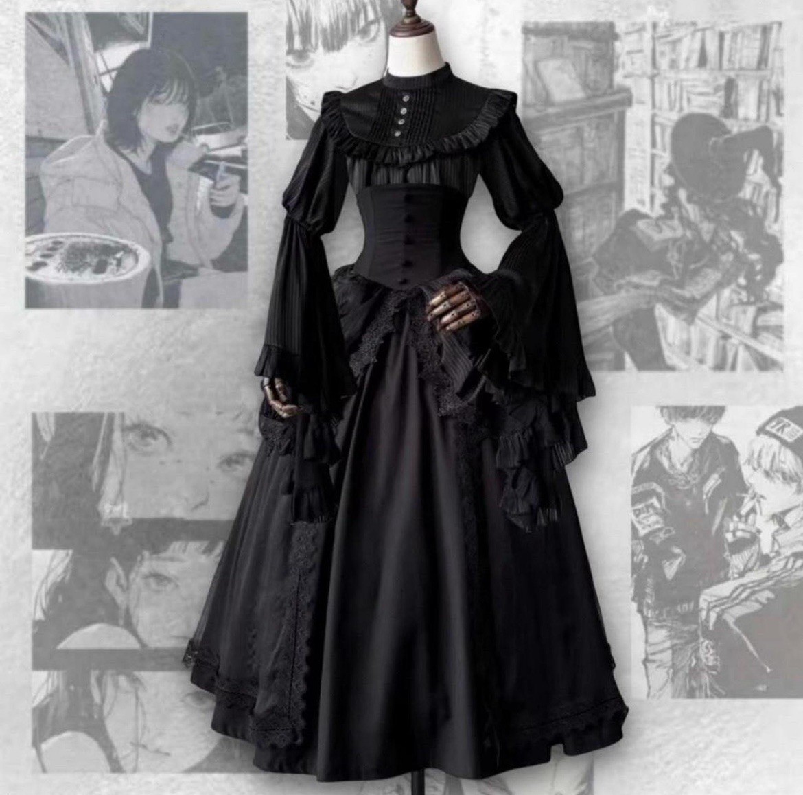 Elegant gothic Lolita set, Dark romantic gothic dress, Grunge vampire dress