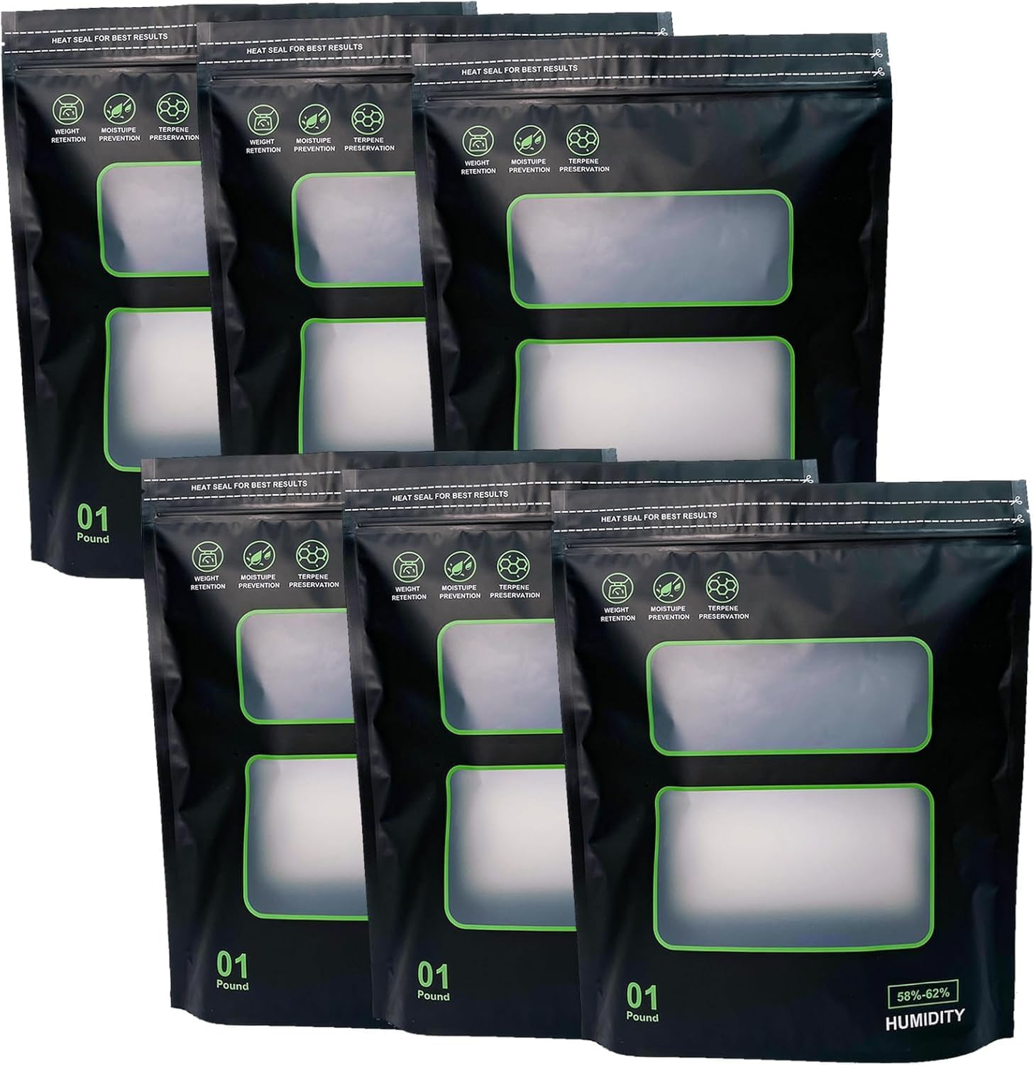 6Pcs 1LB Storage Terp Bags 58%-62% RH 2-Way Humidity Control Bags for Curing 6Pcs 1LB Storage Terp Bags 58%-62% RH 2-Way Humidity Control Bags for Curing