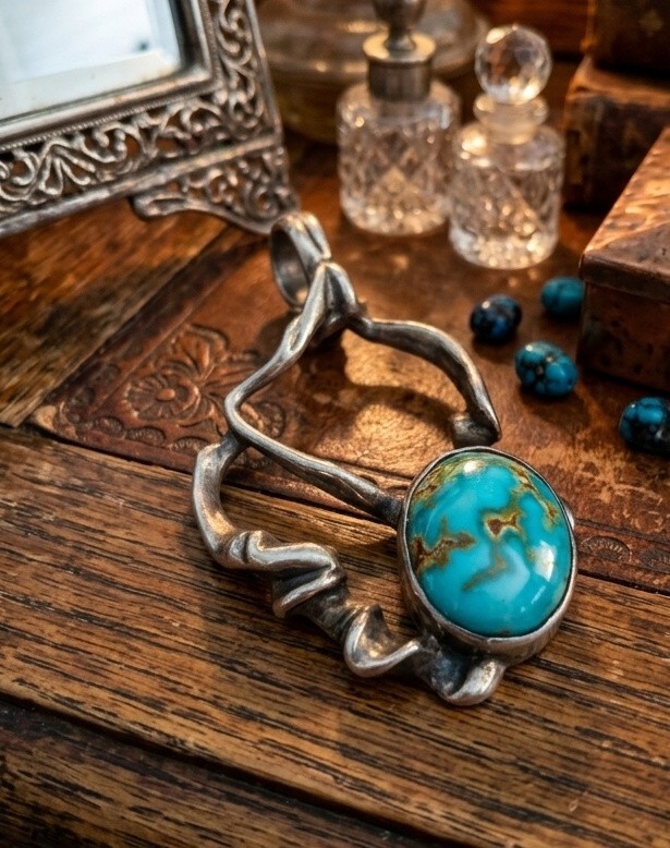 Vintage Navajo Tufa-Cast Sterling & Turquoise Pendant - Marked Chris Etsitty Vintage Navajo Tufa-Cast Sterling & Turquoise Pendant - Marked Chris Etsitty