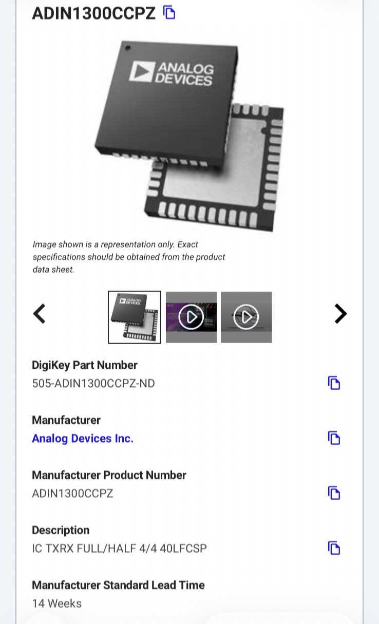 Analog Devices x10 ADIN1300CCPZ Industrial Gigabit Ethernet PHY Transceiver IC N