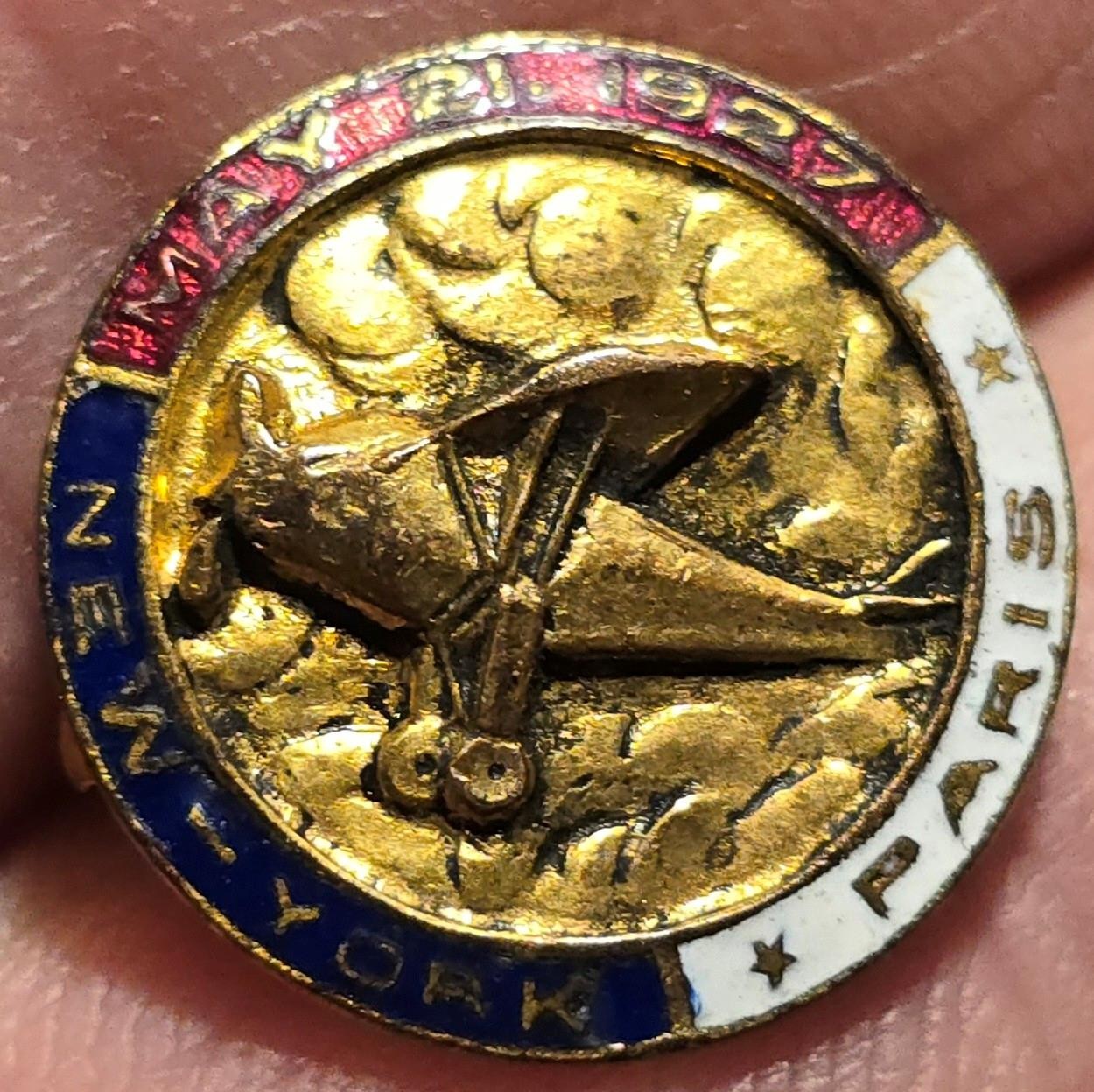 RARE CHARLES LINDBERGH MAY 21 1927 NEW YORK PARIS Spirit St. Louis Enameled Pin