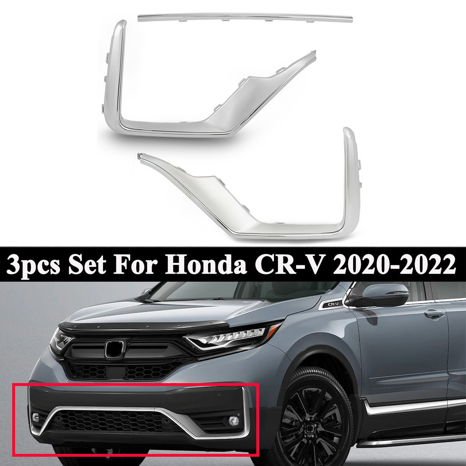 For 2020-2022 Honda CRV CR-V Front Bumper Face Bar Grille Chrome Trim Molding For 2020-2022 Honda CRV CR-V Front Bumper Face Bar Grille Chrome Trim Molding