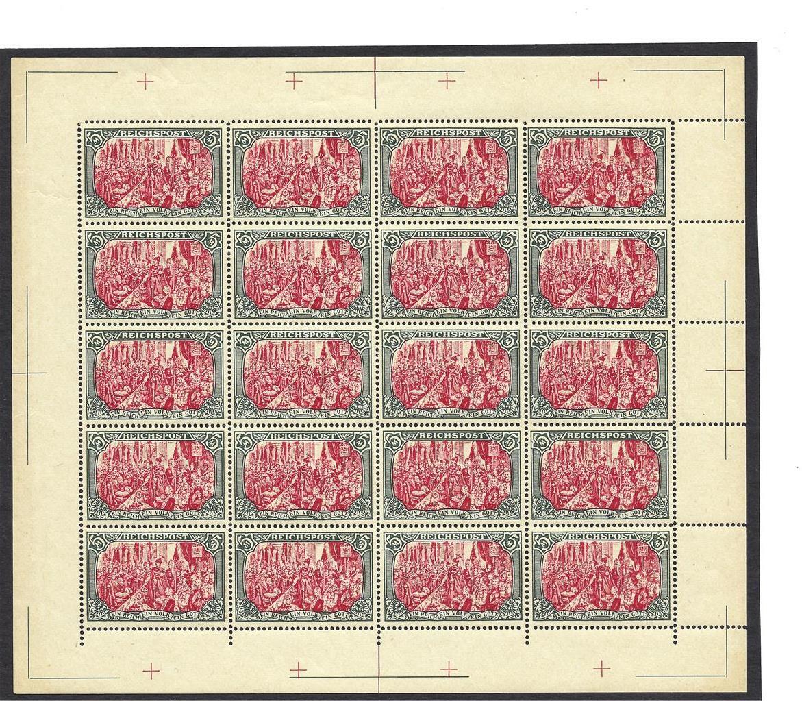 Germany 1900 Sc# 65 Michel# 66 Wilhelm 5 mark Nachdruck sheet 20 MNH old REPLICA
