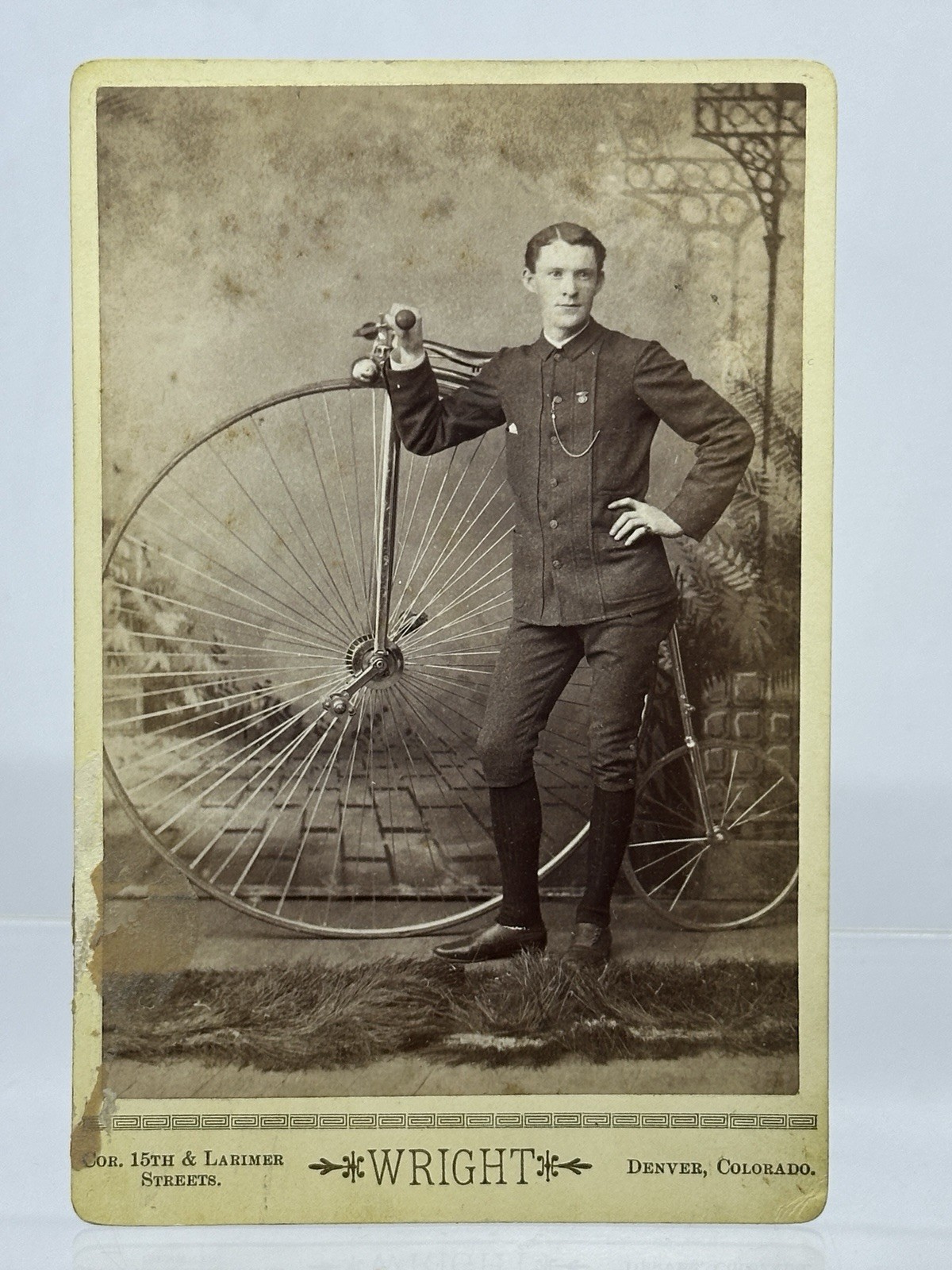 1880s Penny Farthing Bicycle Cabinet Card C C Wright Denver Colorado Photo