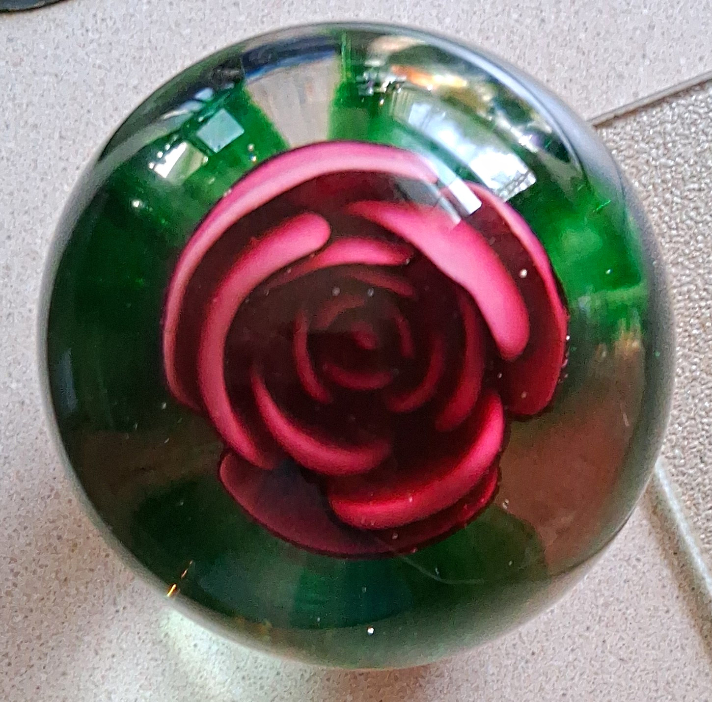 Joe St.Clair ROSE Paperweight. Pictured is a tiny chip on by signature. ANTIQUE Joe St.Clair ROSE Paperweight. Pictured is a tiny chip on by signature. ANTIQUE