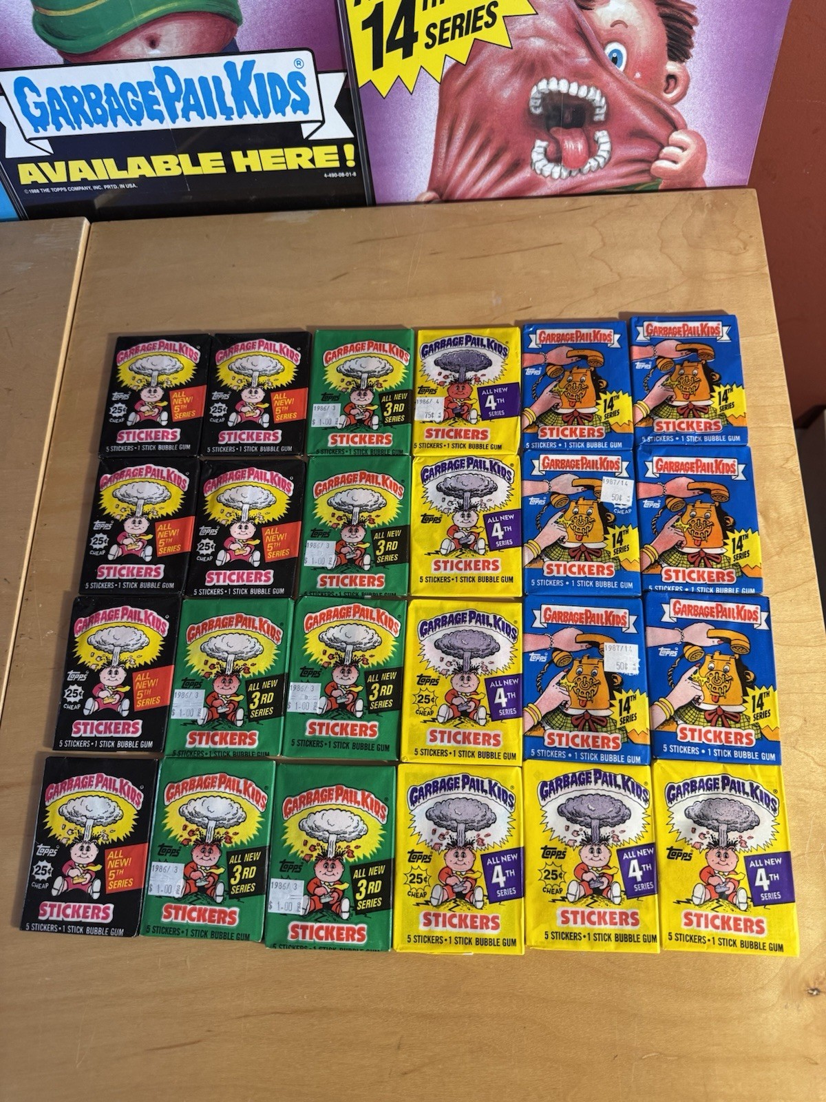 LOT OF 24 VINTAGE GARBAGE PAIL KIDS UNOPENED WAX PACKS 3rd 4th 5th 14th SERIES