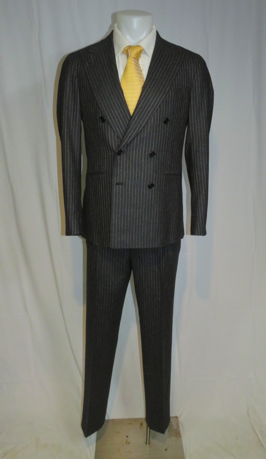 Orazio Luciano x The Armoury Charcoal Gangster Stripe Double Breasted Suit 38