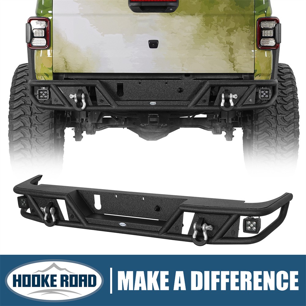 Hooke Road Steel Rear Bumper w/2x 25W LED Lights For 2020-2026 Jeep Gladiator JT