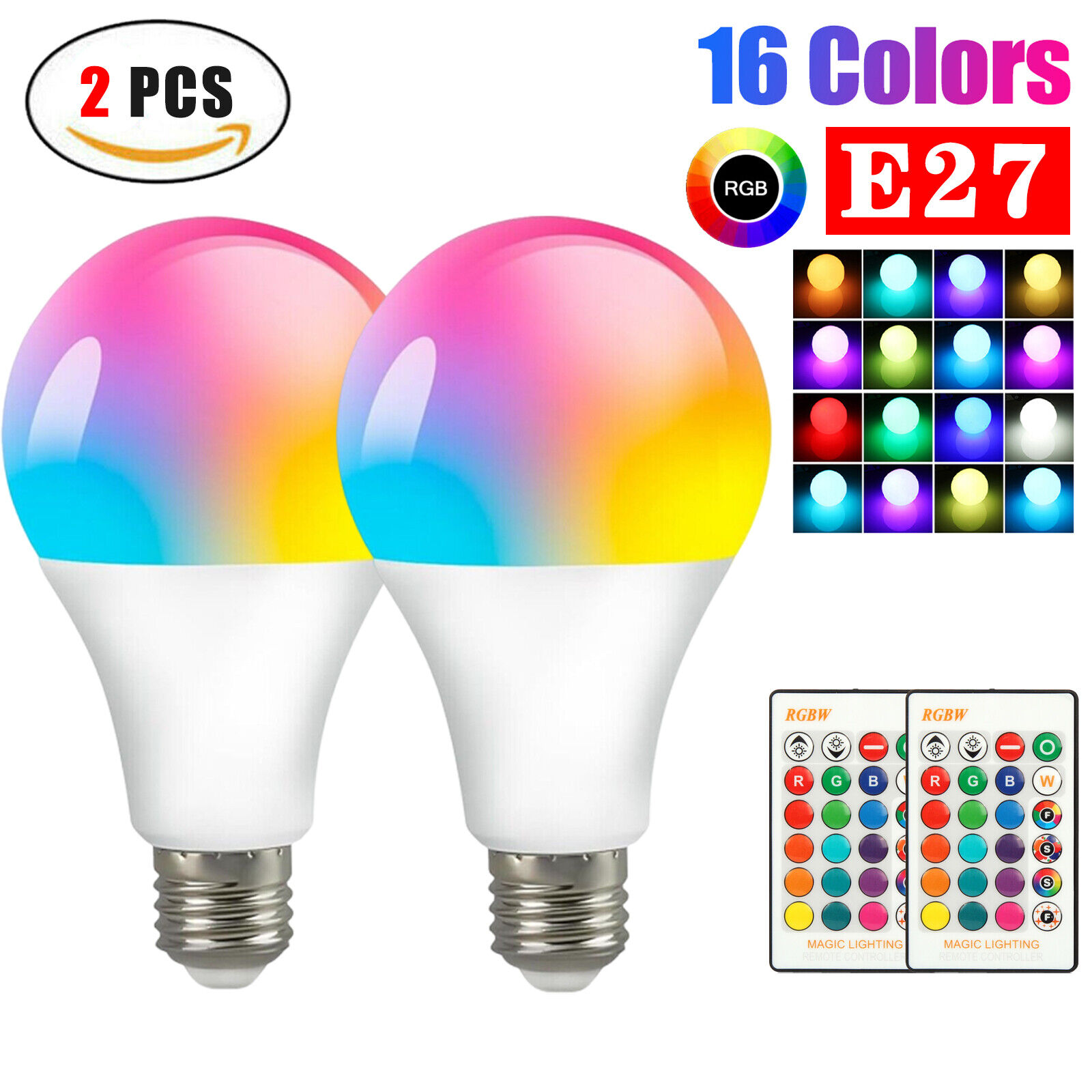 2Pcs E26 RGB RGBW LED Light Bulb Multicolor Changing Magic Lamp w/Remote Control