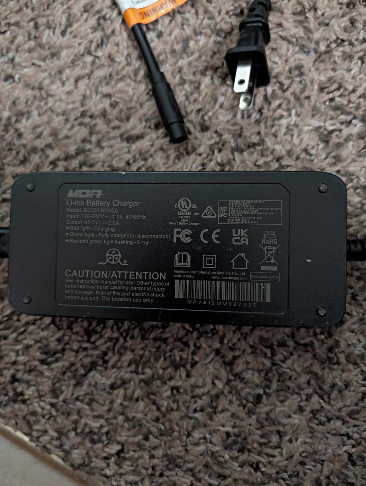 MDA BC257360020 Li-ion Mains Battery Charger 42V For Schwinn Regent MDA BC257360020 Li-ion Mains Battery Charger 42V For Schwinn Regent