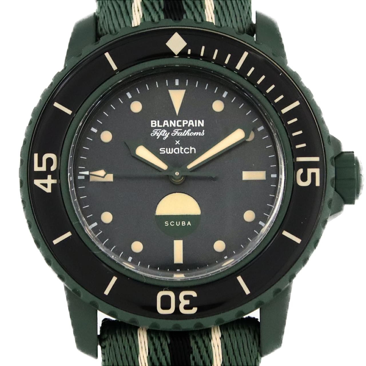 Authentic Swatch x Blancpain Fifty Fathoms Green Abyss S035G100 Other Mechan... Authentic Swatch x Blancpain Fifty Fathoms Green Abyss S035G100 Other Mechan...