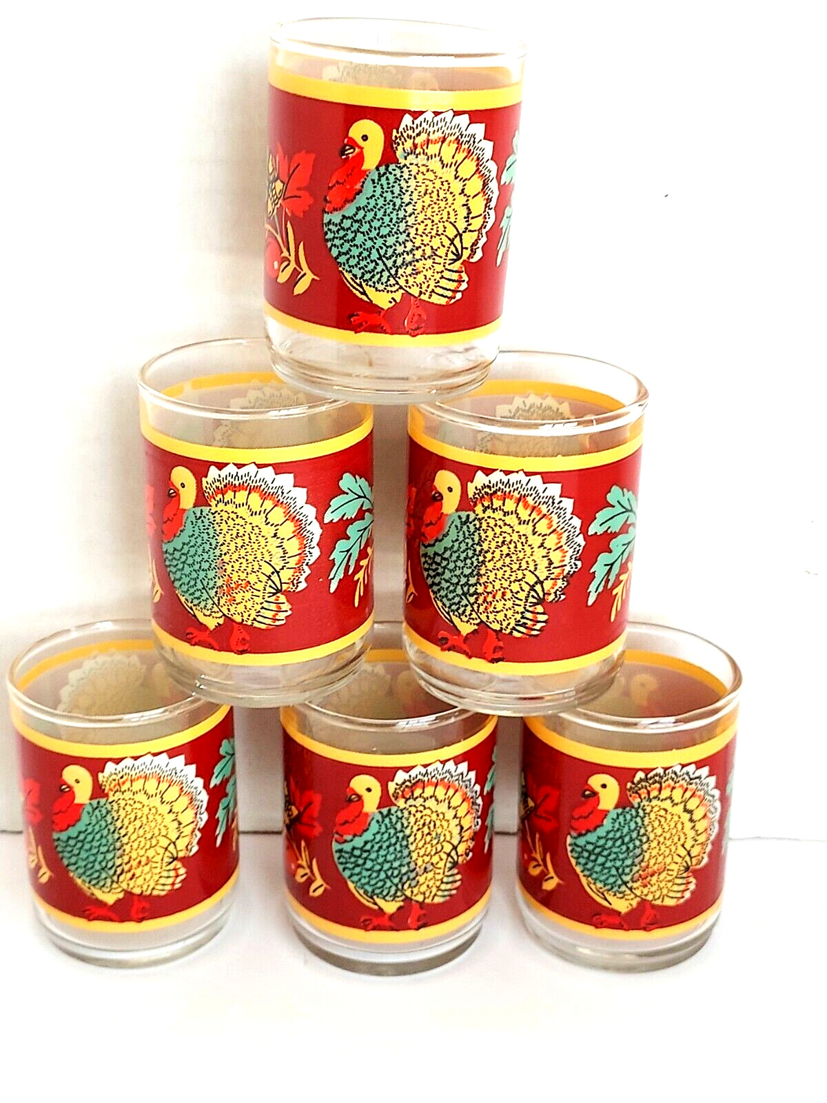 6 Thanksgiving Holiday Turkey Votive Tea Light Candle Holders Glass 2.75