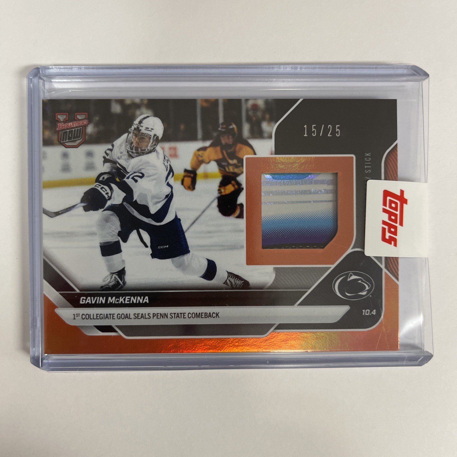 2025-26 Bowman U Now Gavin McKenna #2A 1st Goal Hockey-Stick Relic Orange 15/25