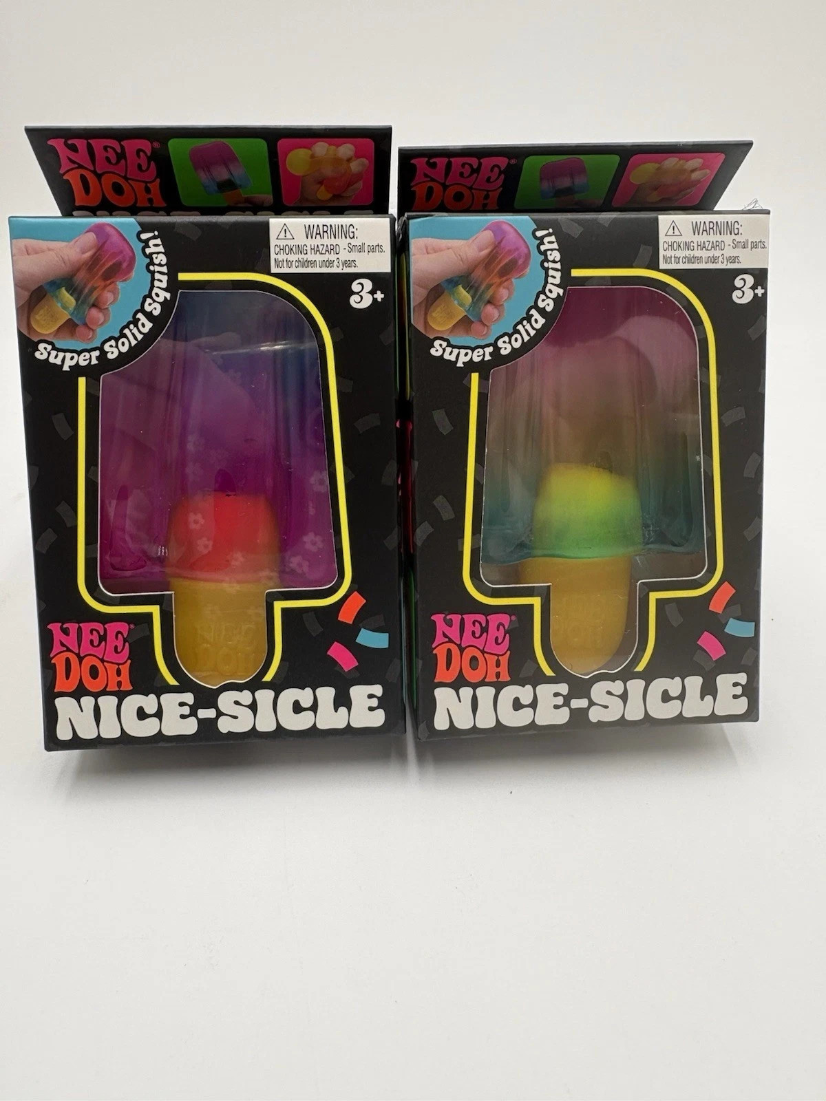 Needoh Nice Sicle Super Solid Squish Authentic Lot of 2 Multi Color