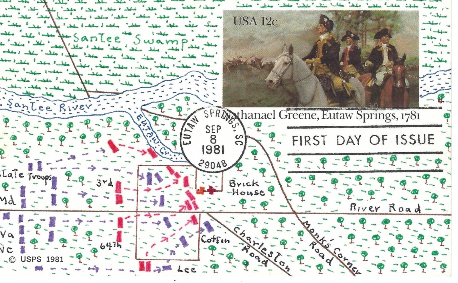 CORNISH, Scott UX90, 12c Nathaniel Greene,  Hand Painted FDC
