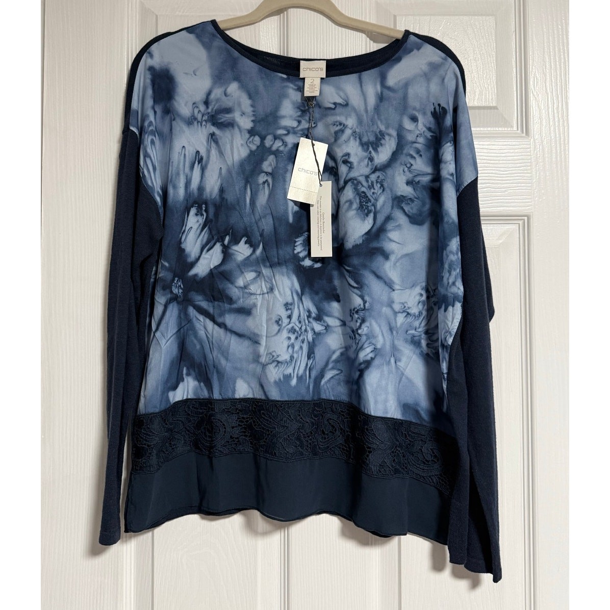 Chico\'s New Women\'s Floral Indigo Hope Pullover Sweater  Size 2/Large