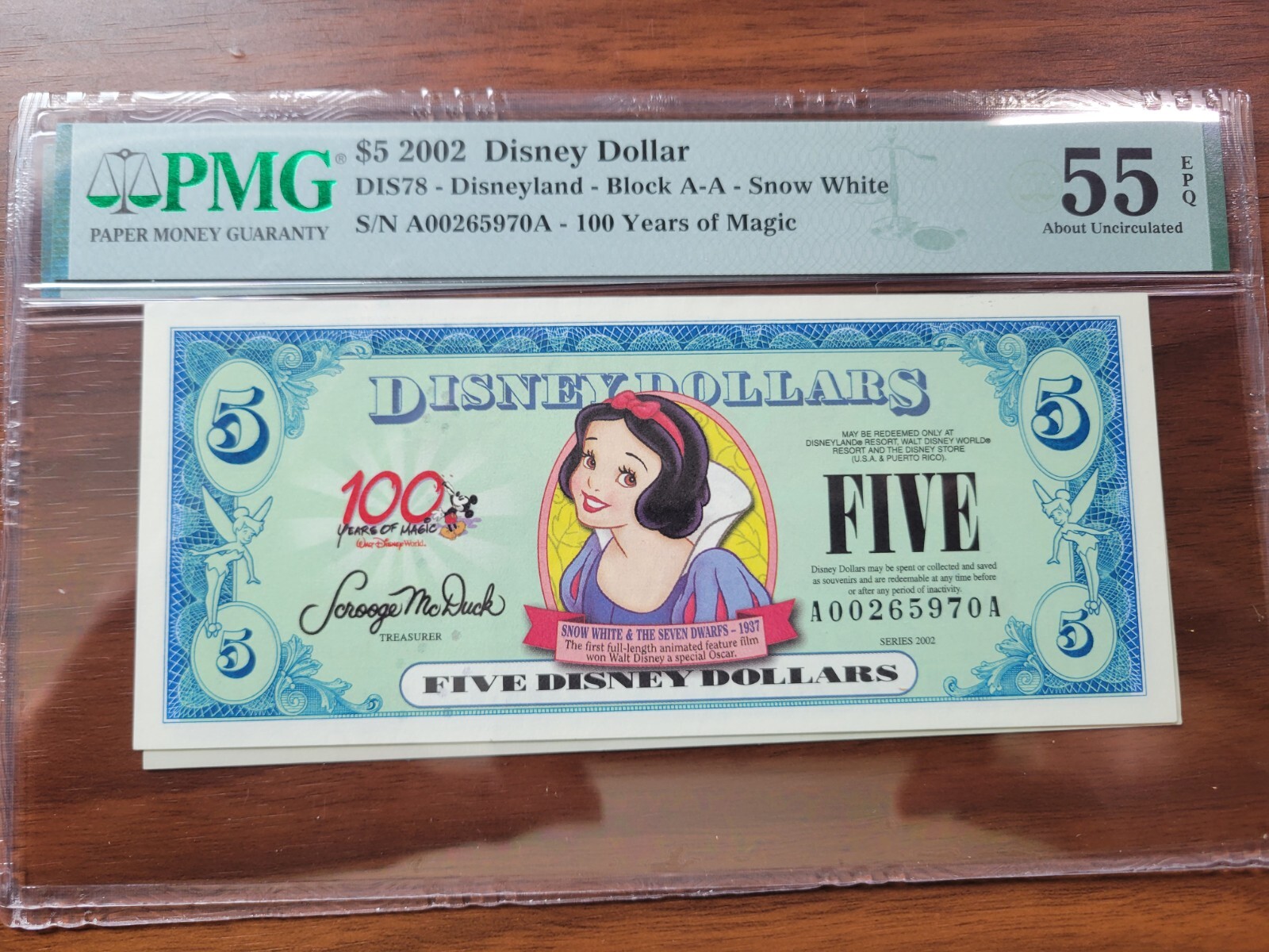 RARE 2002 $5 Disney Dollar Snow White