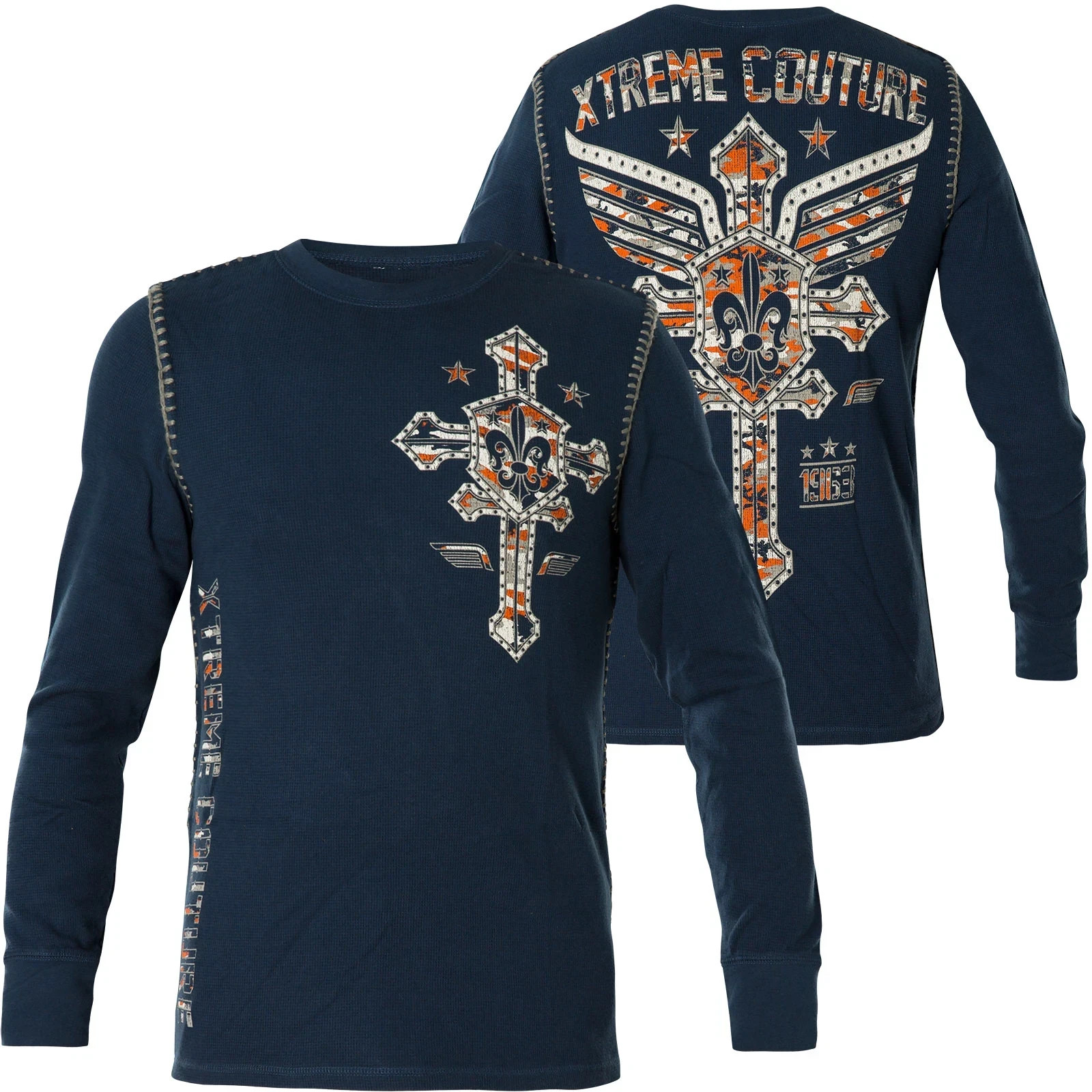 Xtreme Couture AFFLICTION Men\'s Thermal M/2XL SOLDIER OF FAITH Biker Wings Blue