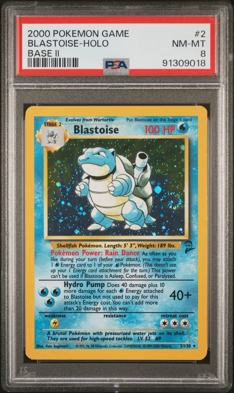 Blastoise 002/102 2000 Pokémon Base Set 2 Holo PSA 8 *SWIRL