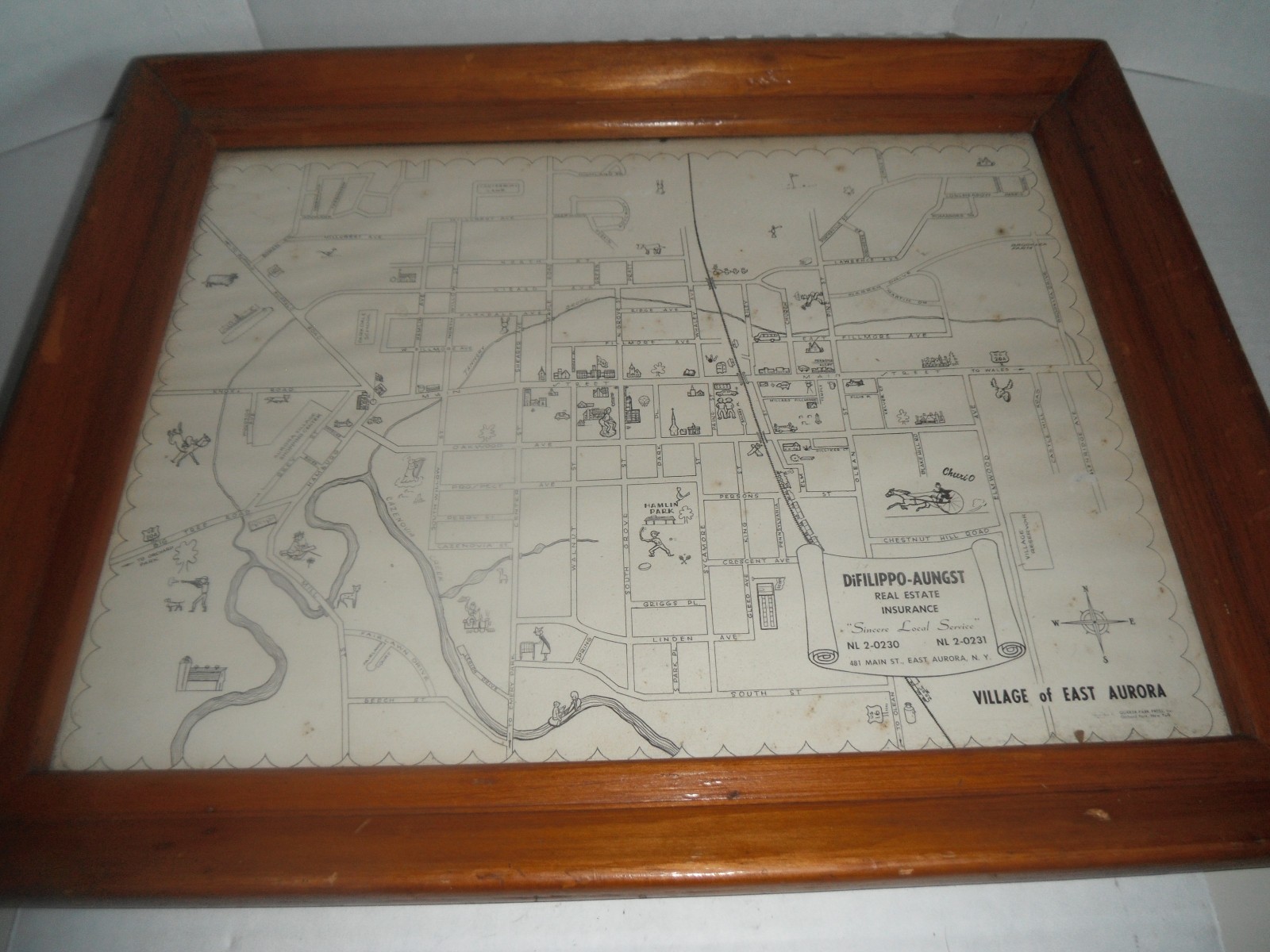 framed vintage map east aurora ny streets difilippo aungst real estate rare