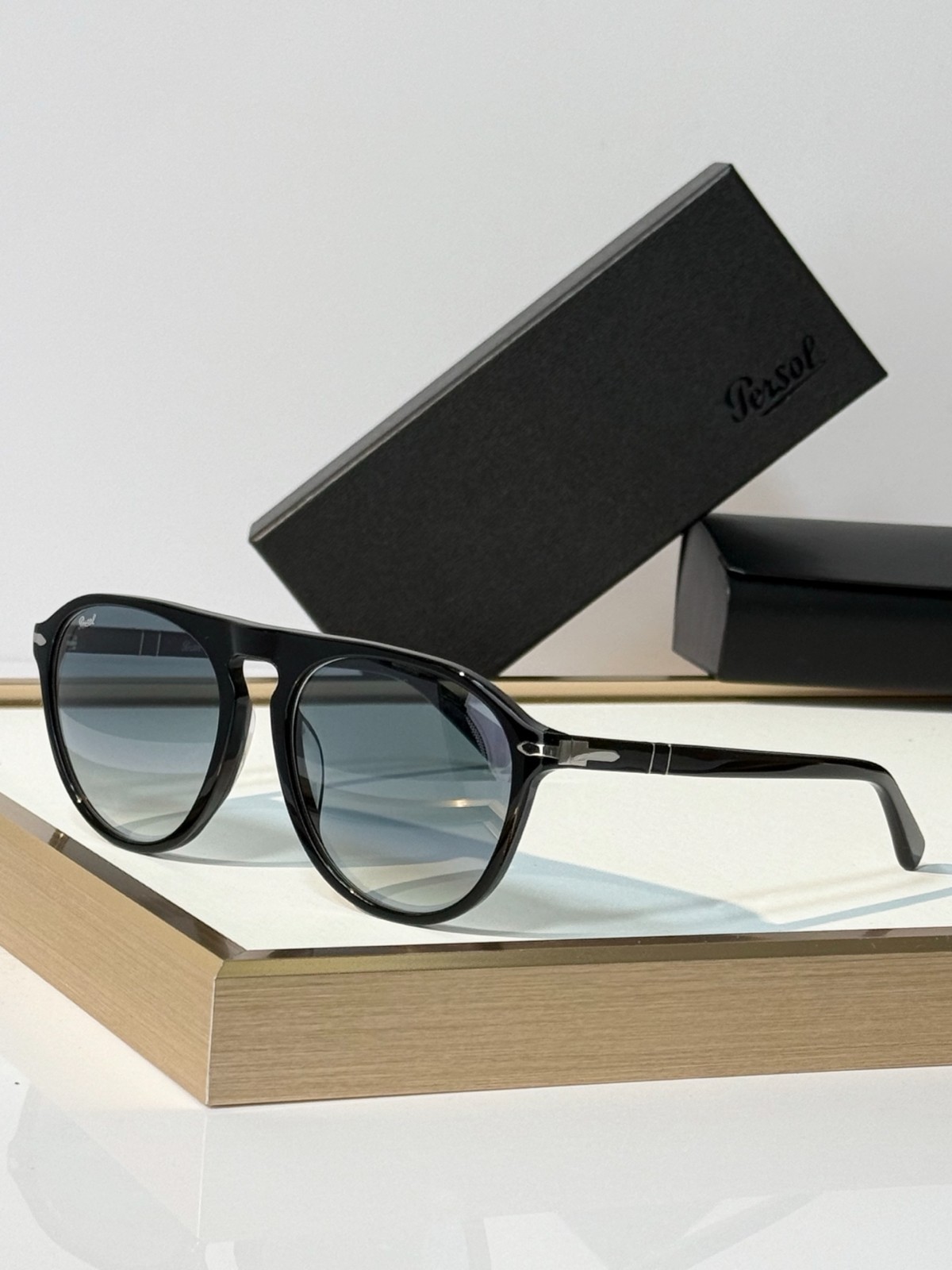 Persol 0PO3302S Sunglasses 55-19-145 Black Aviator Gradient Grey Lenses Persol 0PO3302S Sunglasses 55-19-145 Black Aviator Gradient Grey Lenses