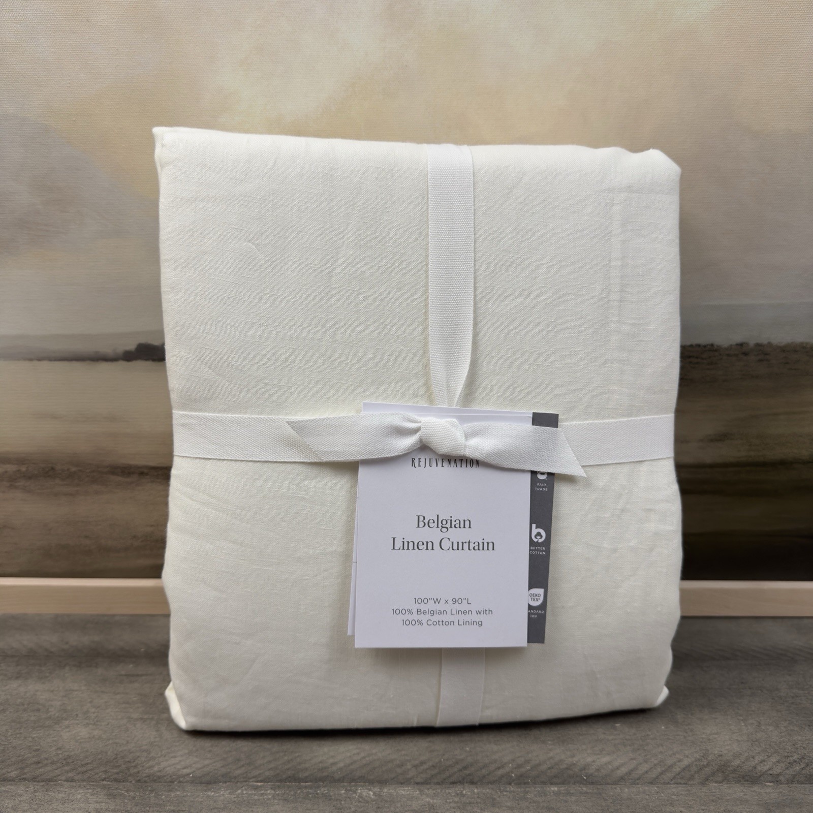 Rejuvenation Custom Belgian Linen Curtain Drape 100”x90” Cotton Lined White Read