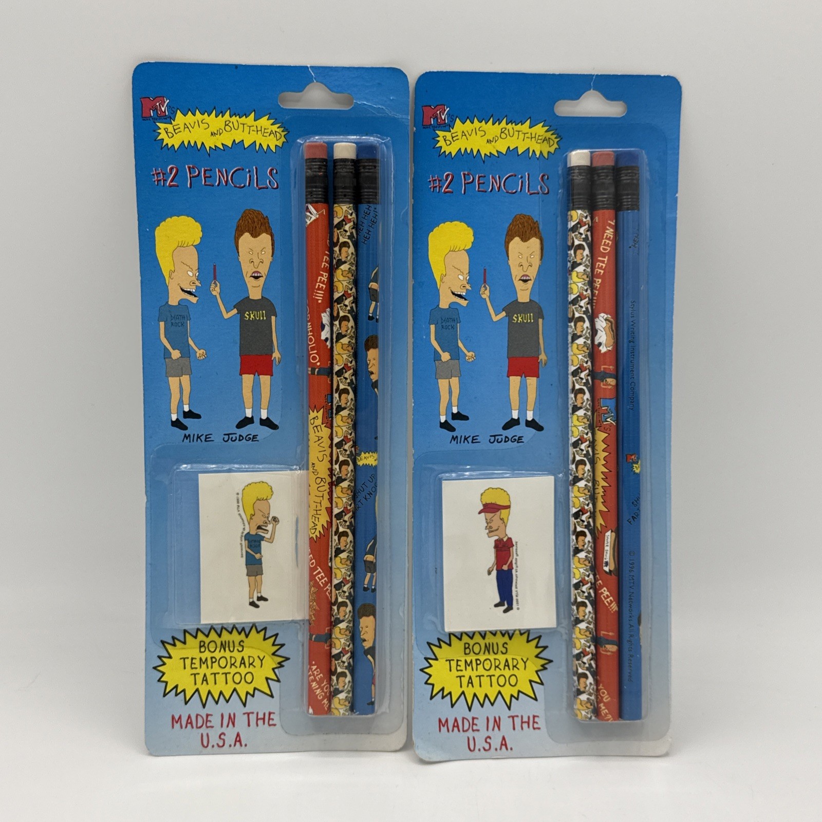 Vintage 1997 MTV Beavis & Butthead Pencils & Temporary Tattoo Set New Sealed