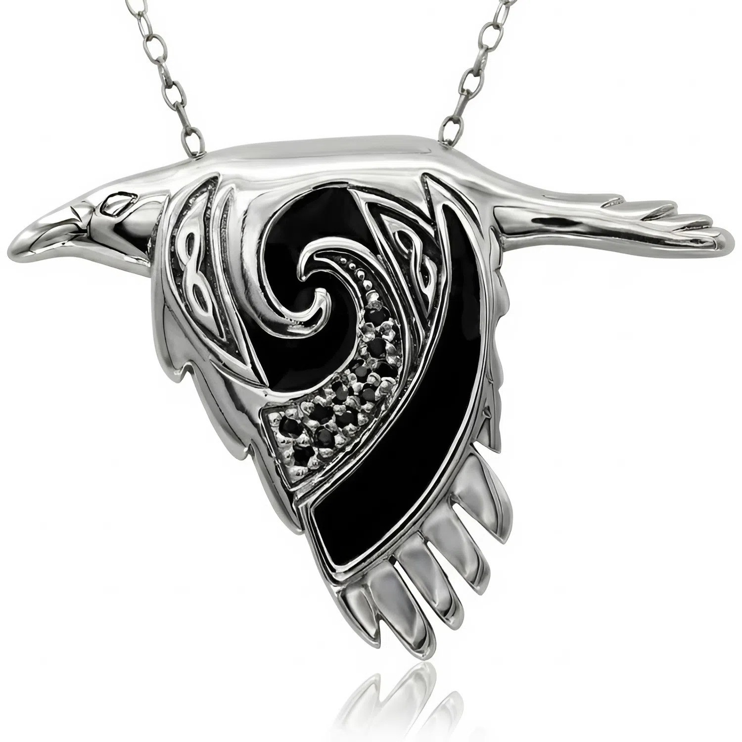 Sterling Silver Flying Celtic Knot Raven Pendant - Crow Necklace Bird 20