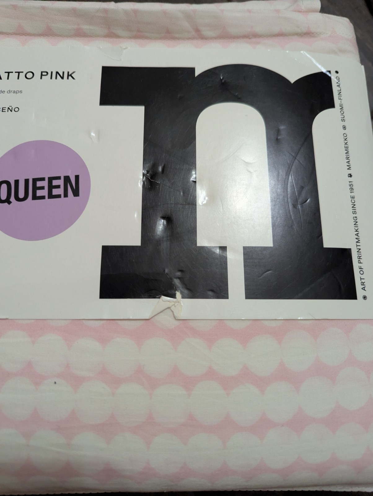 Marimekko Pikku Rasymatto Pink Maija Isola 100% Cotton Queen Sheet Set Polkadots Marimekko Pikku Rasymatto Pink Maija Isola 100% Cotton Queen Sheet Set Polkadots