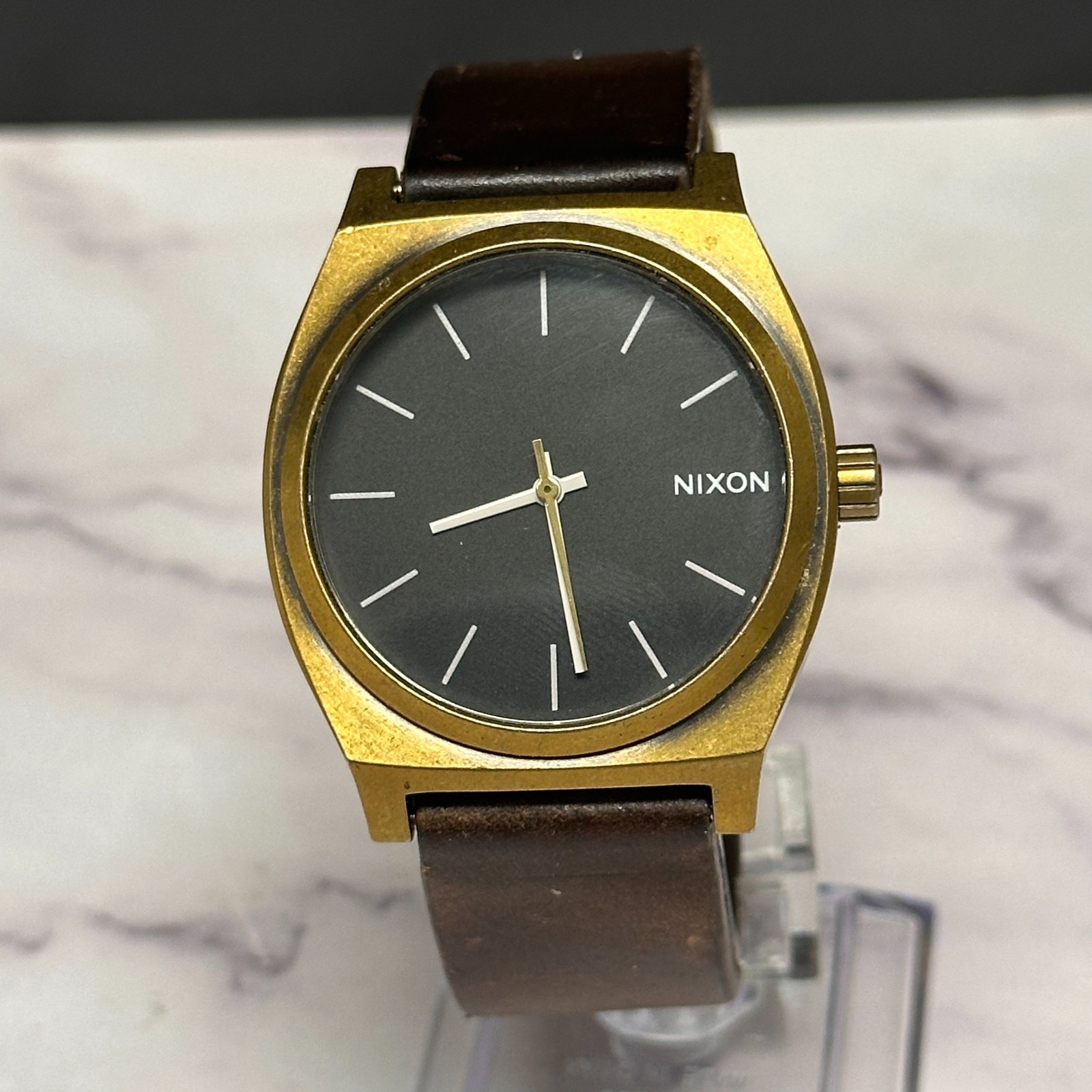Nixon Watch Mens Gold Tone The Time Teller Minimal Brown Leather Band Works Nixon Watch Mens Gold Tone The Time Teller Minimal Brown Leather Band Works