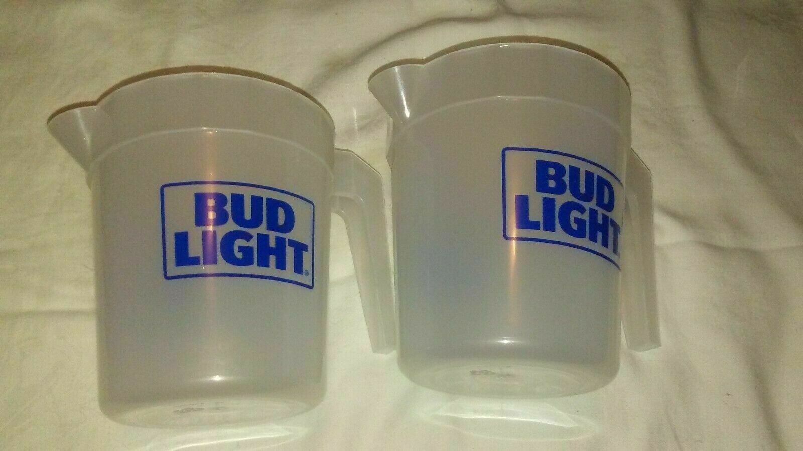 Lot of 2  7” Bud Light Beer Plastic Pitcher 48 oz.