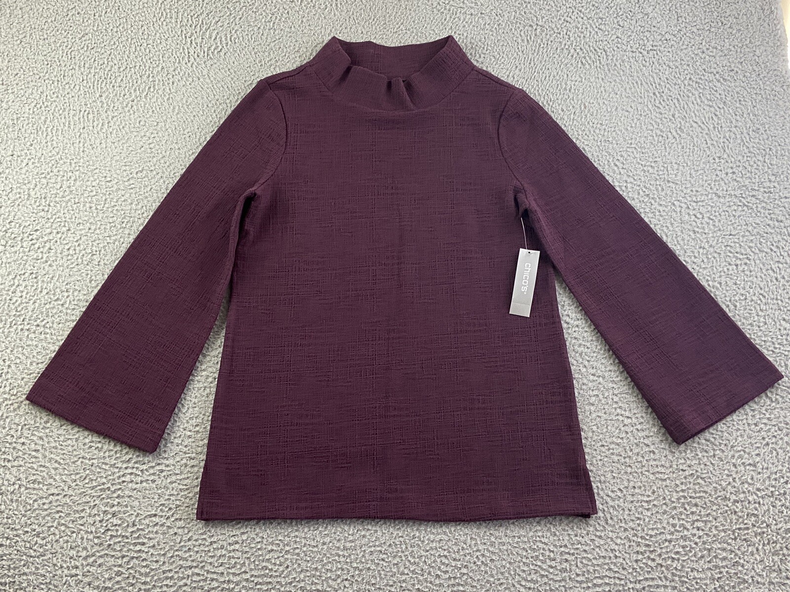 NWT Chico\'s Size 0 Flare Mock Textured Shirt Tunic Popover Top in Royal Bordeaux NWT Chico\'s Size 0 Flare Mock Textured Shirt Tunic Popover Top in Royal Bordeaux