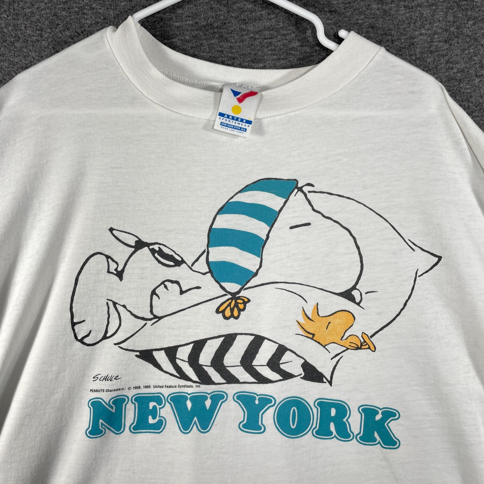 Vintage 90s Snoopy New York T Shirt Artex One Size White Peanuts Made in USA Vintage 90s Snoopy New York T Shirt Artex One Size White Peanuts Made in USA