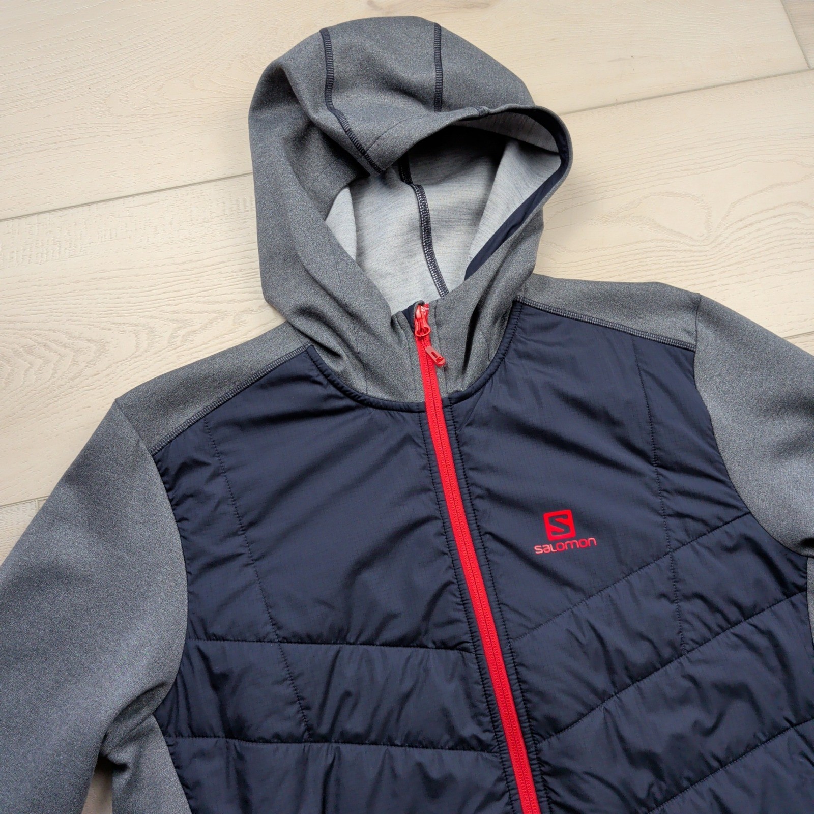 Salomon Pulse Hybrid Hoodie Jacket Mens L AdvancedSkin Warm Navy Blue Gray