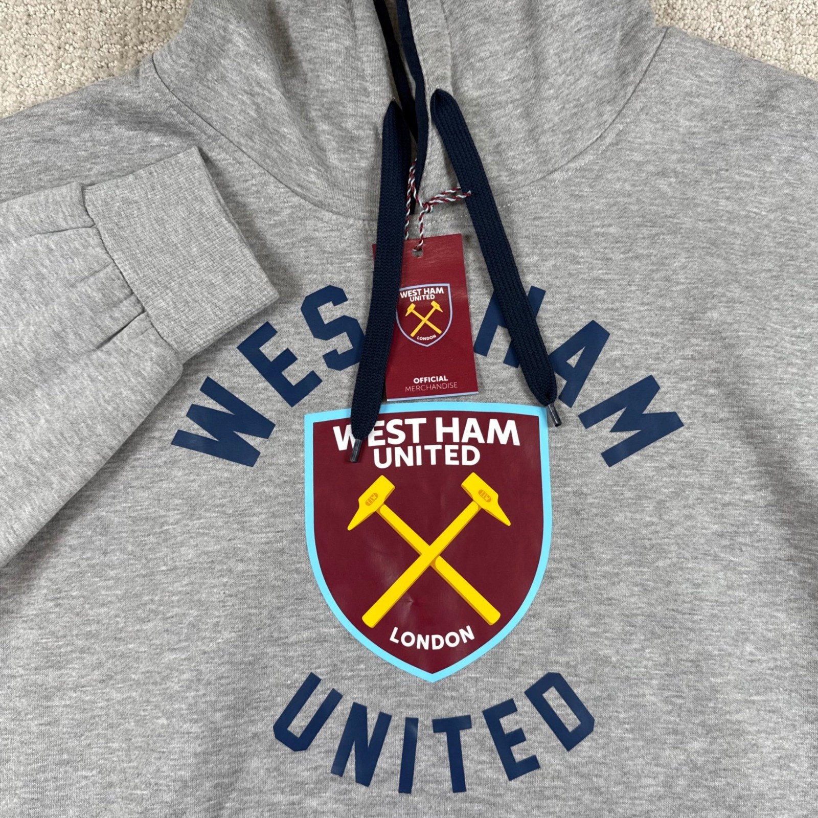 NEW West Ham United Mens 3XL Gray Graphic Logo Fleece Pullover Hoodie