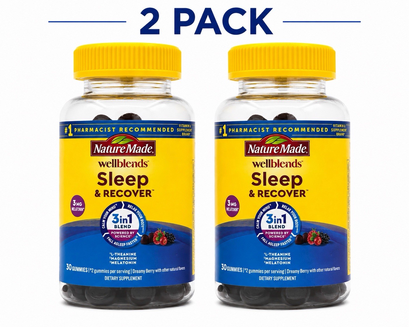 2x Nature Made Wellblends Sleep Recover Gummies Melatonin 3mg 30ct Each
