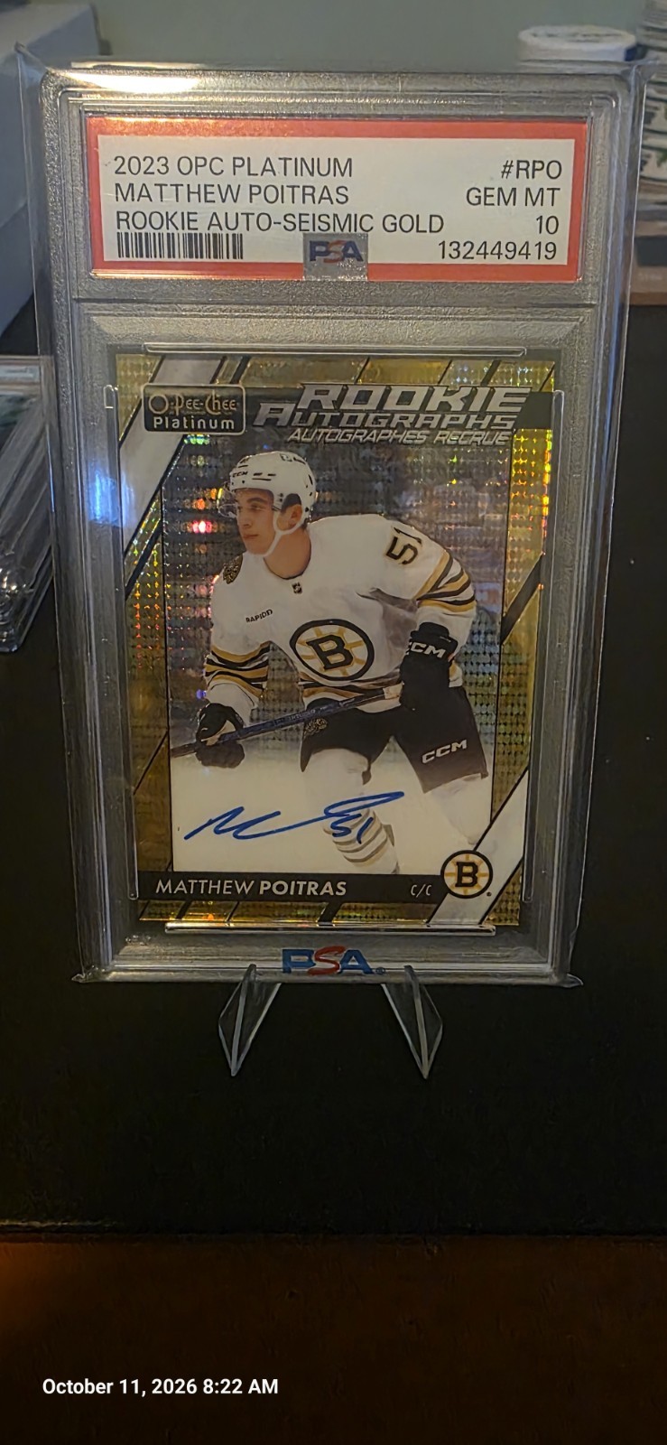 2023-24 O-Pee-Chee Platinum Matthew Poitras Rookie Auto Seismic Gold /25 PSA 10 2023-24 O-Pee-Chee Platinum Matthew Poitras Rookie Auto Seismic Gold /25 PSA 10