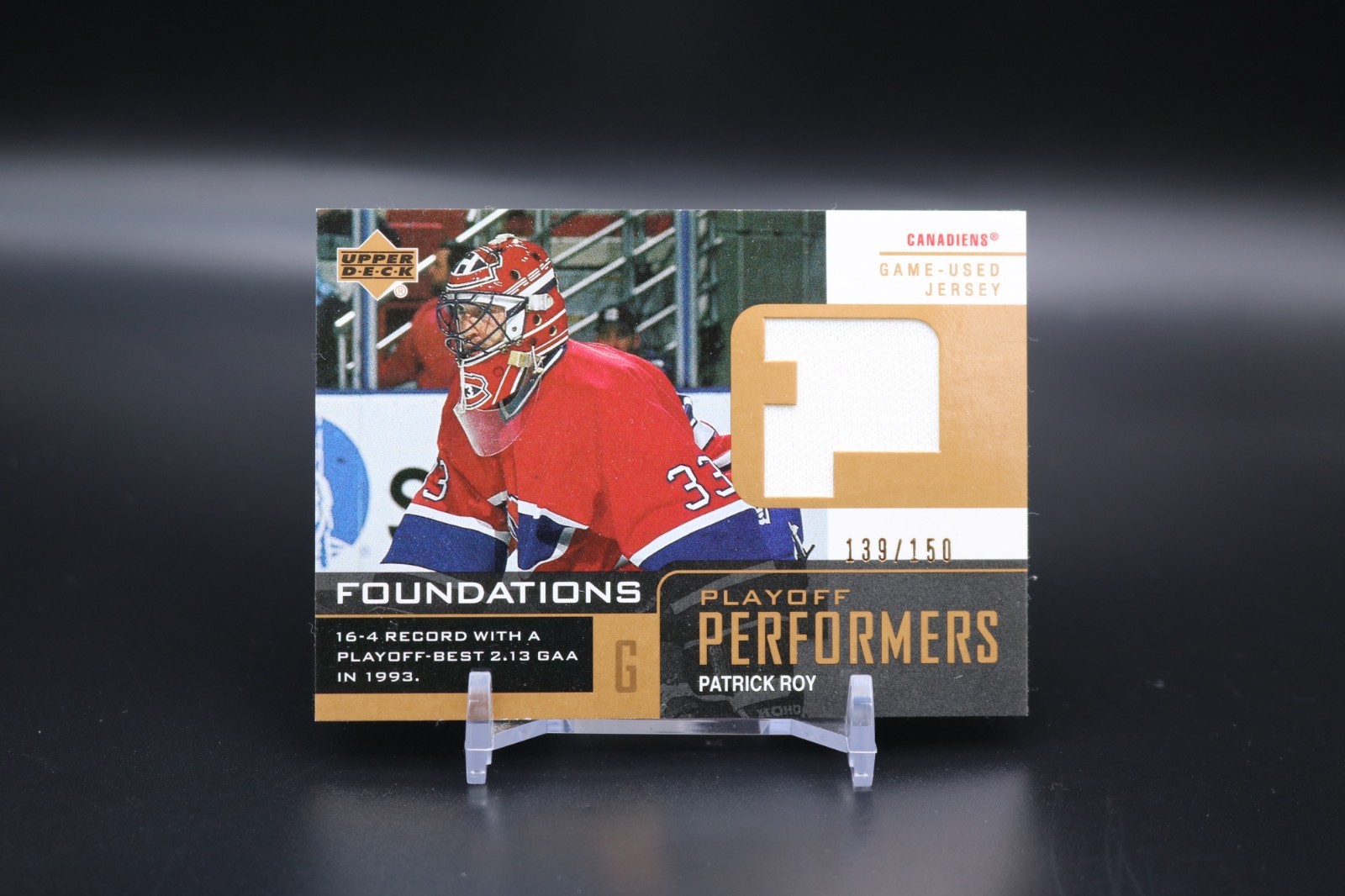 2002-03 Upper Deck Hockey Patrick Roy #P-PR Playoff Performers Memorabilia /150 2002-03 Upper Deck Hockey Patrick Roy #P-PR Playoff Performers Memorabilia /150