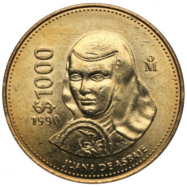 Mexico 1990 1000 Pesos Sor Juana Large Bronze Coin UNC #BM26