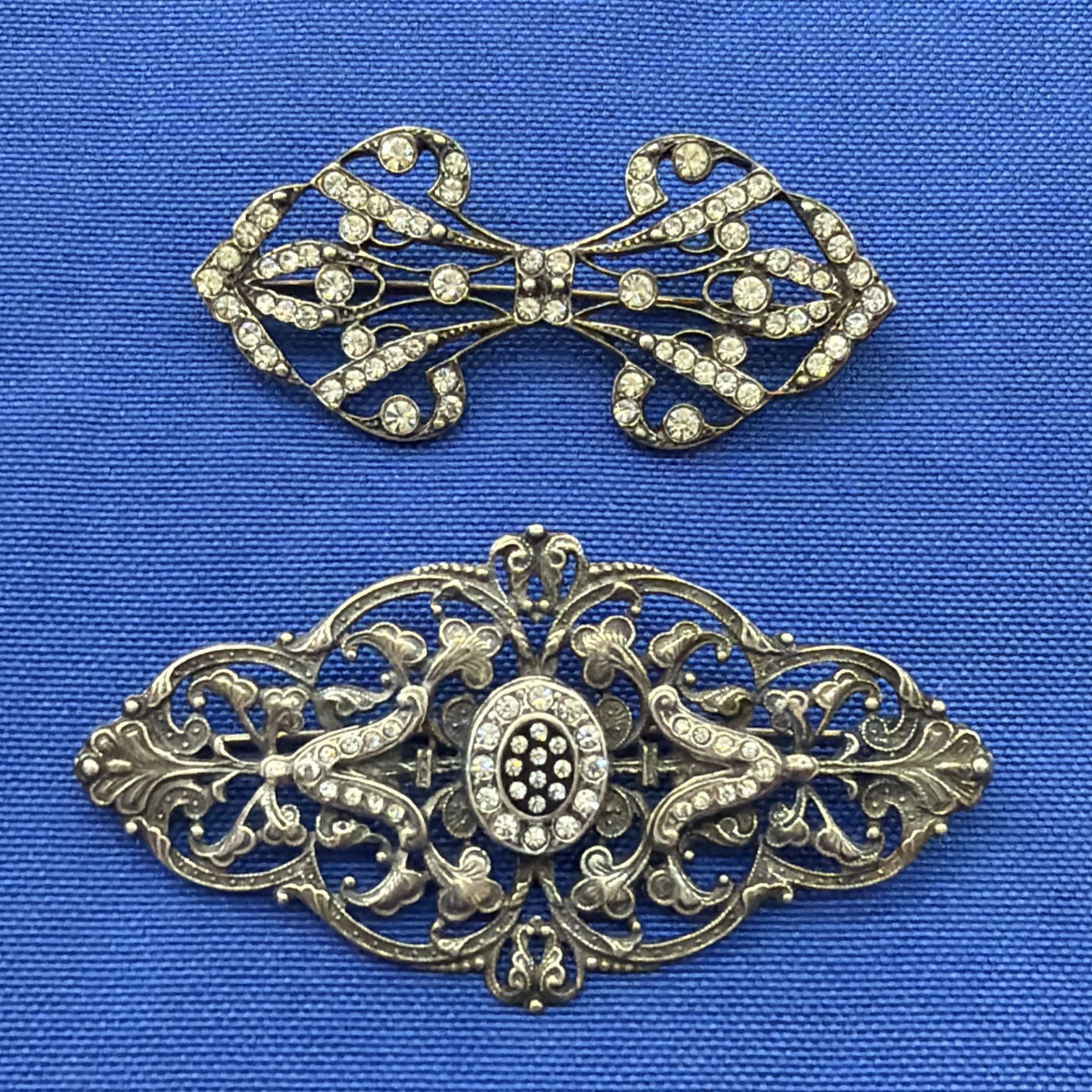 2 Beautiful Antique Sterling Silver Brooch Pin Victorian 925 Unknown Stones