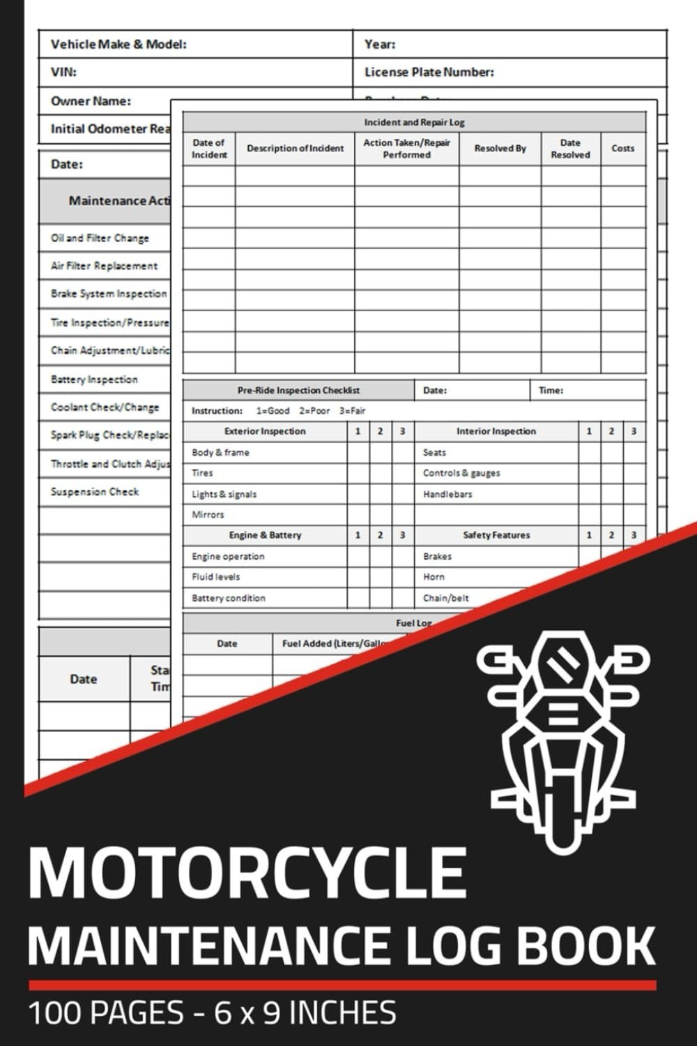 Motorcycle Maintenance Log Book: Motorcycle Repair & Service Record with Daily P