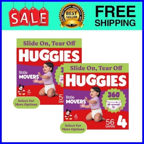 Huggies Little Movers 360 Diapers Size 4 56 Ct 2-Pack Ships from USA Huggies Little Movers 360 Diapers Size 4 56 Ct 2-Pack Ships from USA
