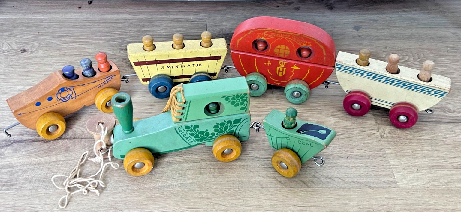 Vintage 1948 Holgate Fairyland Train Set 1250~Wooden Fairy Tale Pull Toy~RARE