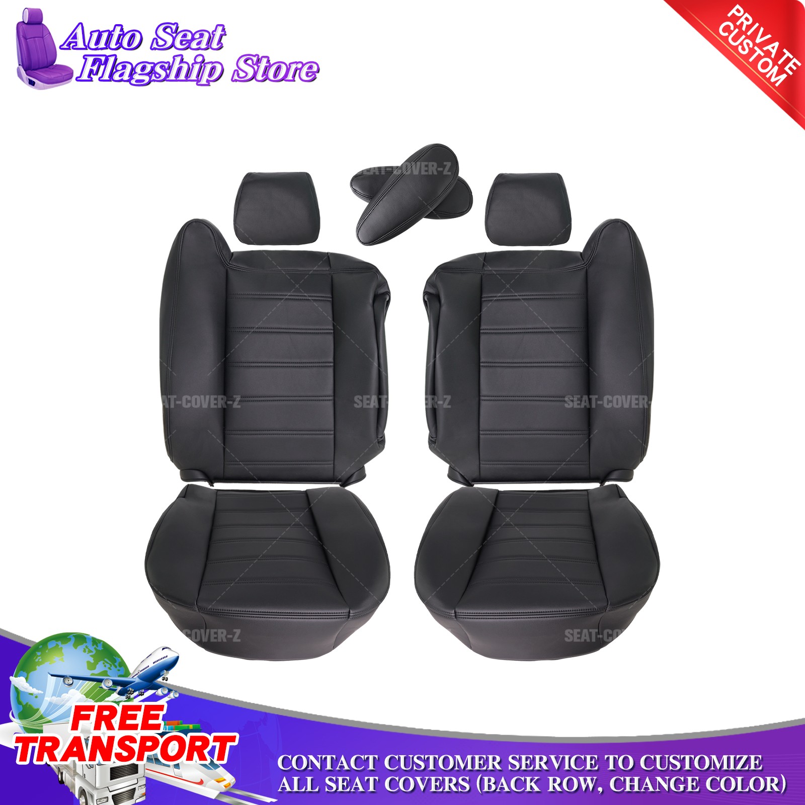 Fits 2003 - 2007 Hummer H2 Front & Rear Row Full Set Leather Seat Covers BLACK