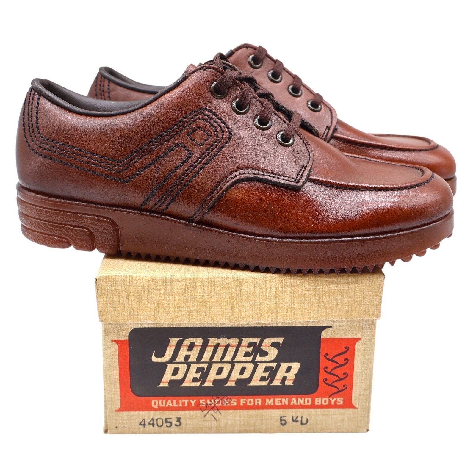 James Pepper Oxford Shoes Mens 5 D Vintage Brown Leather Moc Toe Made in USA