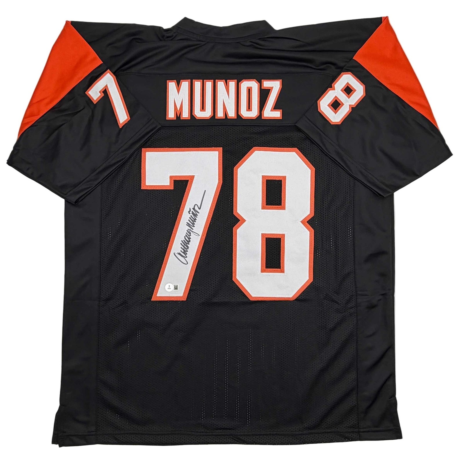 Autographed/Signed Anthony Munoz HOF 98 Cincinnati Black Jersey JSA COA Autographed/Signed Anthony Munoz HOF 98 Cincinnati Black Jersey JSA COA